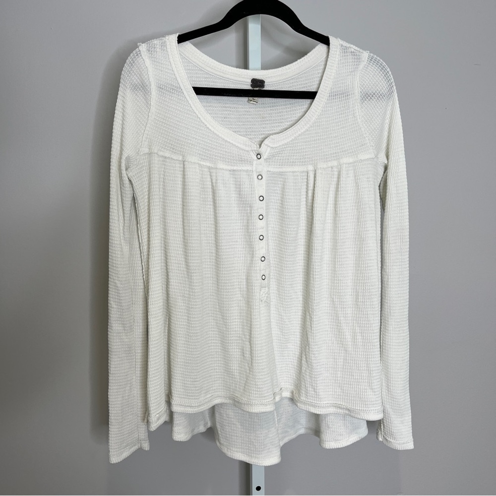 We The Free white waffle oversized flowy bohemian Gypsies style top size XS
